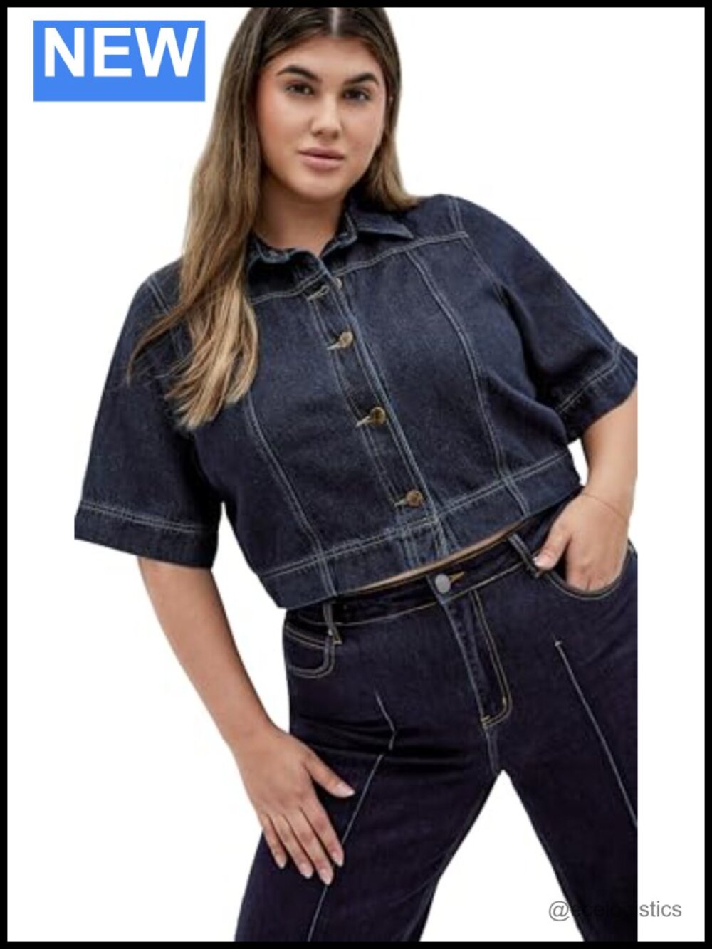 Plus Size Cropped Denim Jacket Short Sleeve Cotton Women
